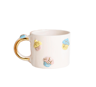 Sweet Treats Cupcake Mug Hand - Painted Cupcake Designs & Golden Handle – Whimsical Dessert - Themed Ceramic Mug - Alfiq's Store