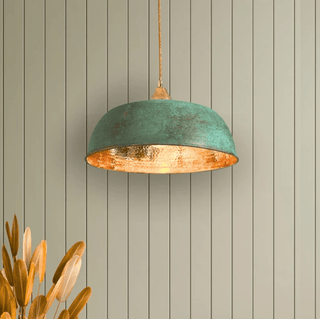Verdigris Green Patina Hammered Copper Pendant Light – Complete Set with Accessories - Alfiq's Store