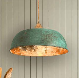 Verdigris Green Patina Hammered Copper Pendant Light – Complete Set with Accessories - Alfiq's Store