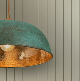 Verdigris Green Patina Hammered Copper Pendant Light – Complete Set with Accessories - Alfiq's Store