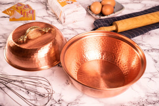 Copper Mixing Bowl with Lid | 12" Diameter Solid Copper Food Container Bowl| 5 Quarts Copper Kitchen Utensils - Alfiq's Store