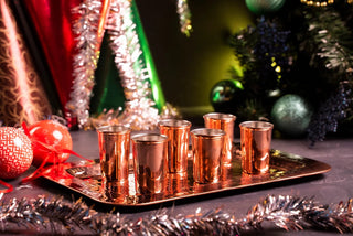 Copper Serving Tray and Cup Set of 7 | Handmade Solid Copper Shot Glasses and Tray Set - Alfiq's Store