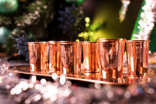 Copper Serving Tray and Cup Set of 7 | Handmade Solid Copper Shot Glasses and Tray Set - Alfiq's Store