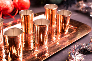 Copper Serving Tray and Cup Set of 7 | Handmade Solid Copper Shot Glasses and Tray Set - Alfiq's Store