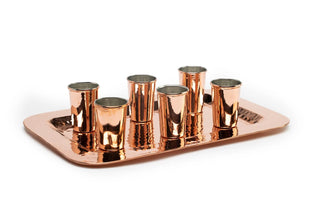 Copper Serving Tray and Cup Set of 7 | Handmade Solid Copper Shot Glasses and Tray Set - Alfiq's Store