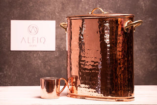 Copper Storage Box with Lid | Copper Rice Spice Jar Pot | 100% Solid Copper Container - 14"x10"x6" 5000 ml - Alfiq's Store