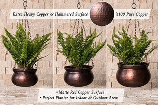 Hammered Dark Copper Hanging Planter Bowl | Unique Copper Housewarming Gift 173x173x125 mm - Alfiq's Store