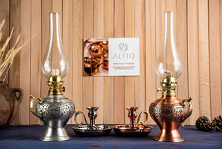 Handcrafted Copper Oil Lamp and Candle Set of 2 | Handmade Solid Copper Lantern - Alfiq's Store