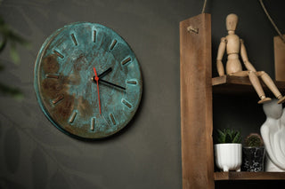 Handmade Green Patina Copper Wall Clock – 270mm Solid Copper Wall Art - Alfiq's Store