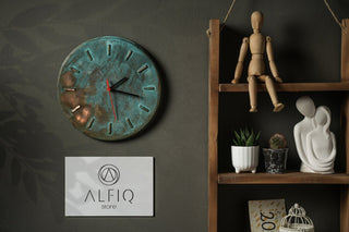 Handmade Green Patina Copper Wall Clock – 270mm Solid Copper Wall Art - Alfiq's Store