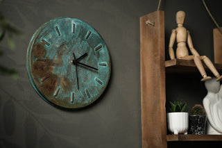 Handmade Green Patina Copper Wall Clock – 270mm Solid Copper Wall Art - Alfiq's Store