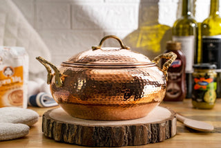 Handmade Solid Copper Cooking Pot with Lid & Brass Handle – Heavy Duty Casserole - Alfiq's Store