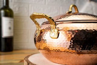 Handmade Solid Copper Cooking Pot with Lid & Brass Handle – Heavy Duty Casserole - Alfiq's Store