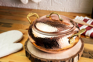 Handmade Solid Copper Cooking Pot with Lid & Brass Handle – Heavy Duty Casserole - Alfiq's Store