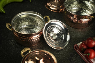 Set of 3 Single - Person Copper Cooking Pots – 850ml Handcrafted Solid Copper Casseroles - Alfiq's Store