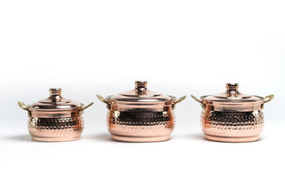 Set of 3 Single - Person Copper Cooking Pots – 850ml Handcrafted Solid Copper Casseroles - Alfiq's Store