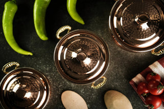 Set of 3 Single - Person Copper Cooking Pots – 850ml Handcrafted Solid Copper Casseroles - Alfiq's Store