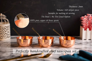Set of 3 Solid Copper Melting and Serving Pot (3 x 150 ml) | Handmade Hammered 100% Solid Copper Pots Set by ALFIQ - Alfiq's Store