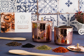 Set of 4 Solid Copper Canister Set with Lid | 100% Copper Kitchen Storage Box| Copper Spice Jar Container (2 x 750 ml & 2 x 450 ml) - Alfiq's Store