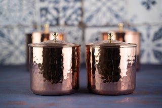 Set of 4 Solid Copper Canister Set with Lid | 100% Copper Kitchen Storage Box| Copper Spice Jar Container (2 x 750 ml & 2 x 450 ml) - Alfiq's Store