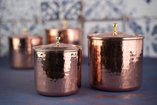 Set of 4 Solid Copper Canister Set with Lid | 100% Copper Kitchen Storage Box| Copper Spice Jar Container (2 x 750 ml & 2 x 450 ml) - Alfiq's Store
