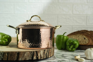 Solid Copper Cookware and Lid Set (Brass Handles) | Handmade Copper Kitchen Utensil - Alfiq's Store