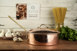 Solid Copper Saucepan with Lid | Handmade Copper Pan Cooking Pot | Handled Turkish Copper Kitchen Utensil Sets - Alfiq's Store
