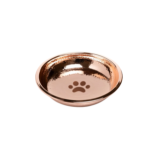 Handcrafted Hammered Copper Cat Bowl – Luxury Pet Dish with Engraved Paw Print Design