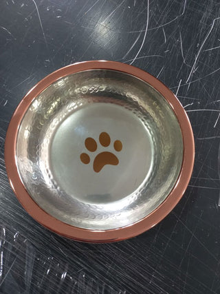 Handcrafted Small Copper Pet Bowl with Bone Motif – Hammered Finish
