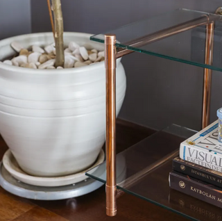Handcrafted Copper TV Stand with Storage | Modern Industrial Copper Entertainment Unit