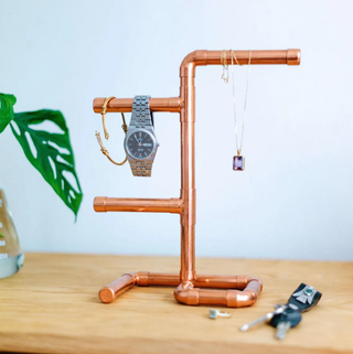 Handcrafted Solid Copper Jewelry Stand - Handmade Rustic Copper Ring & Necklace Holder 250 mm x 100 mm x 150 mm