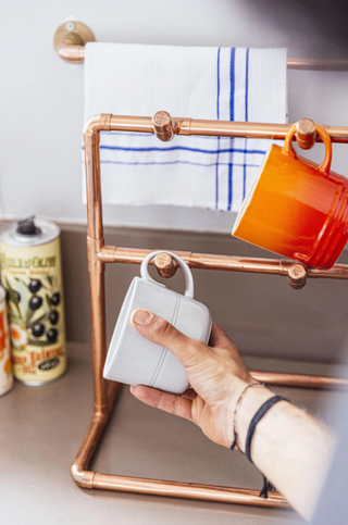 Handcrafted Copper Mug Holder - Industrial-Style Countertop Cup Organizer