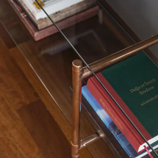 Handcrafted Copper TV Stand with Storage | Modern Industrial Copper Entertainment Unit