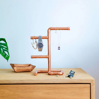 Handcrafted Solid Copper Jewelry Stand - Handmade Rustic Copper Ring & Necklace Holder 250 mm x 100 mm x 150 mm