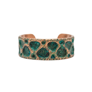 Green Patina Copper Cuff Bracelet – Handcrafted Textured Statement Bangle