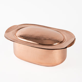 Handmade Copper Casserole with Lid, 100% Solid Hammered Copper Oval Cook & Serve Dish