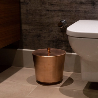 Handmade solid copper trash can with a 250mm x 250mm x 250mm cube design, perfect for adding style to any room.