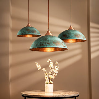 Handmade Hammered Copper Green Patina Pendant Light – Timeless Farmhouse Elegance - Alfiq's Store