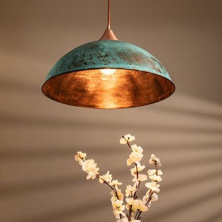 Handmade Hammered Copper Green Patina Pendant Light – Timeless Farmhouse Elegance - Alfiq's Store