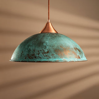 Handmade Hammered Copper Green Patina Pendant Light – Timeless Farmhouse Elegance - Alfiq's Store
