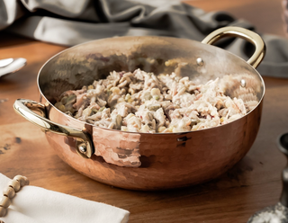 Handcrafted Hammered Deep Copper Cooking Pan – Traditional Cookware with Elegant Brass Handles