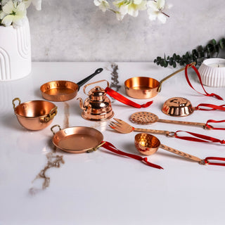 Handmade Solid Copper Miniature Kitchen Utensil Set – Collectible Decor & Ornaments (Set of 9) - Alfiq's Store
