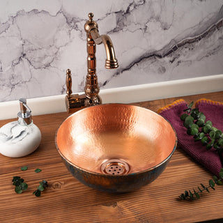 Handcrafted Verdigris Copper Sink – Hammered Green Patina Basin with Copper Drain Cap - Alfiq's Store