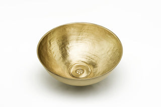 Handmade Matte Solid Brass Bathroom Sink – 16" Hammered Oval Vessel with Drain Cap - Alfiq's Store
