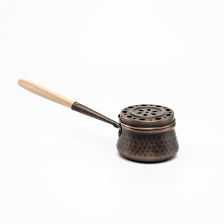 Handcrafted Hammered Copper Incense Burner – Dark Copper with Wooden Handle - Alfiq's Store