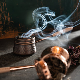 Handcrafted Hammered Copper Incense Burner – Dark Copper with Wooden Handle - Alfiq's Store