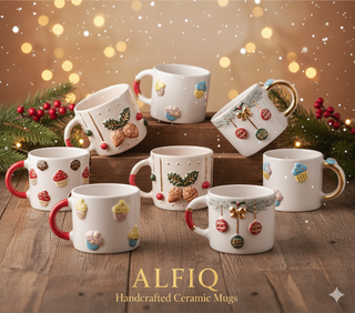 Handmade Holiday Seaason Ceramic Mug With Real Gold Star Accents