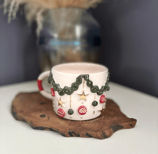 Handmade Holiday Seaason Ceramic Mug With Real Gold Star Accents - Alfiq's Store