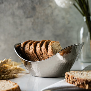 Elegant Chrome - Plated Copper Bread Basket – Handcrafted with Hammered Texture - Alfiq's Store