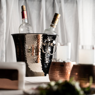 Handmade Chrome - Plated Copper Ice Bucket – Hammered Design with Ring Handles - Alfiq's Store